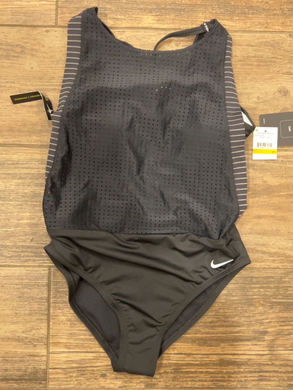 Nike Black and White Striped One-Piece Swimsuit